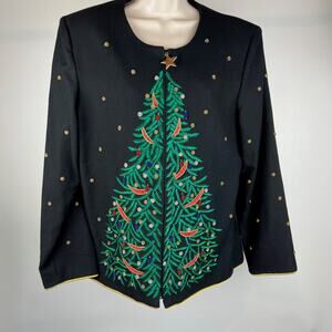 Jenna Woman Wool Cardigan Size 14 Embroidered Embellished Zips